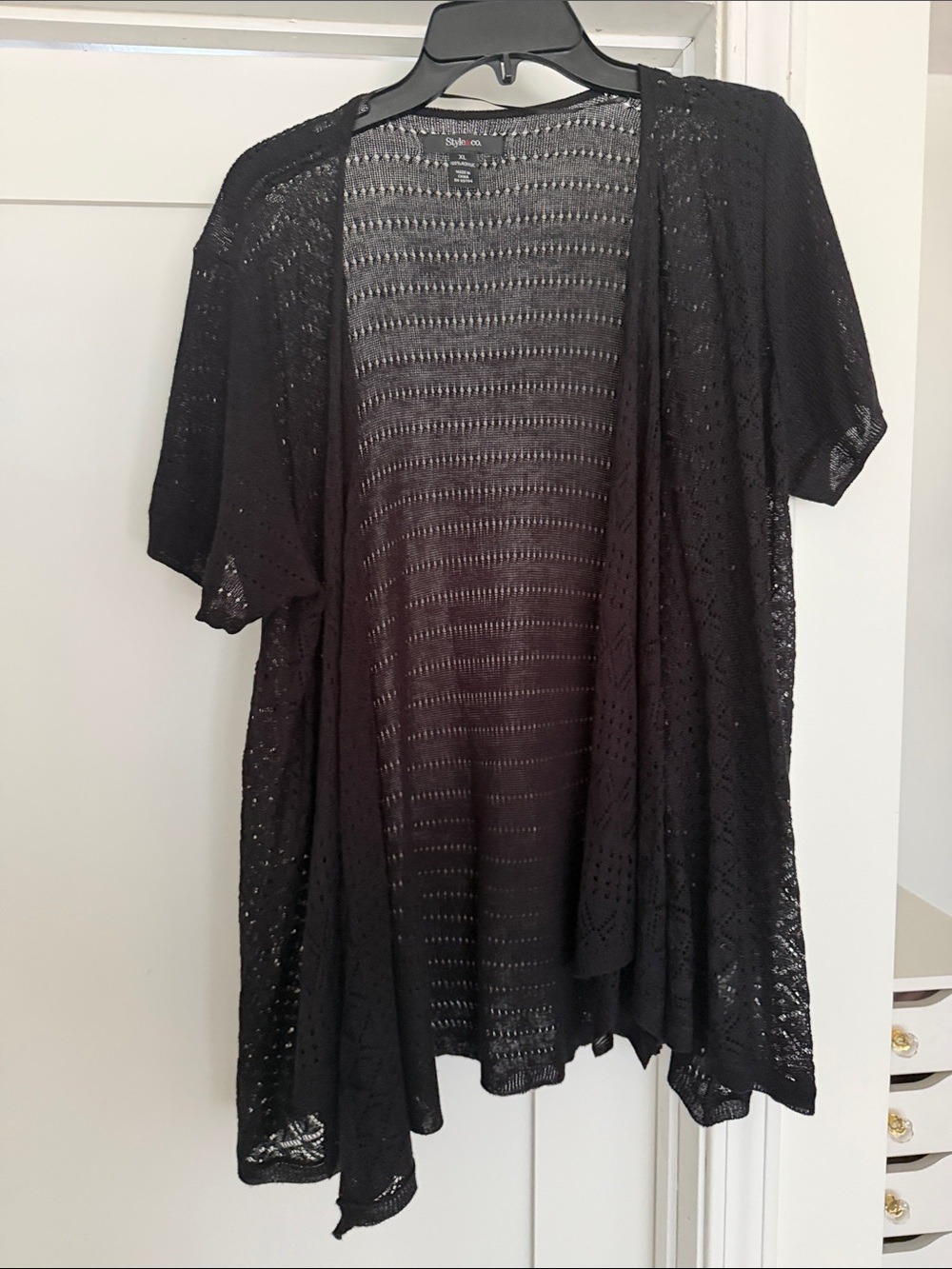 Style & Co. Black Open-Front Crochet Cardigan